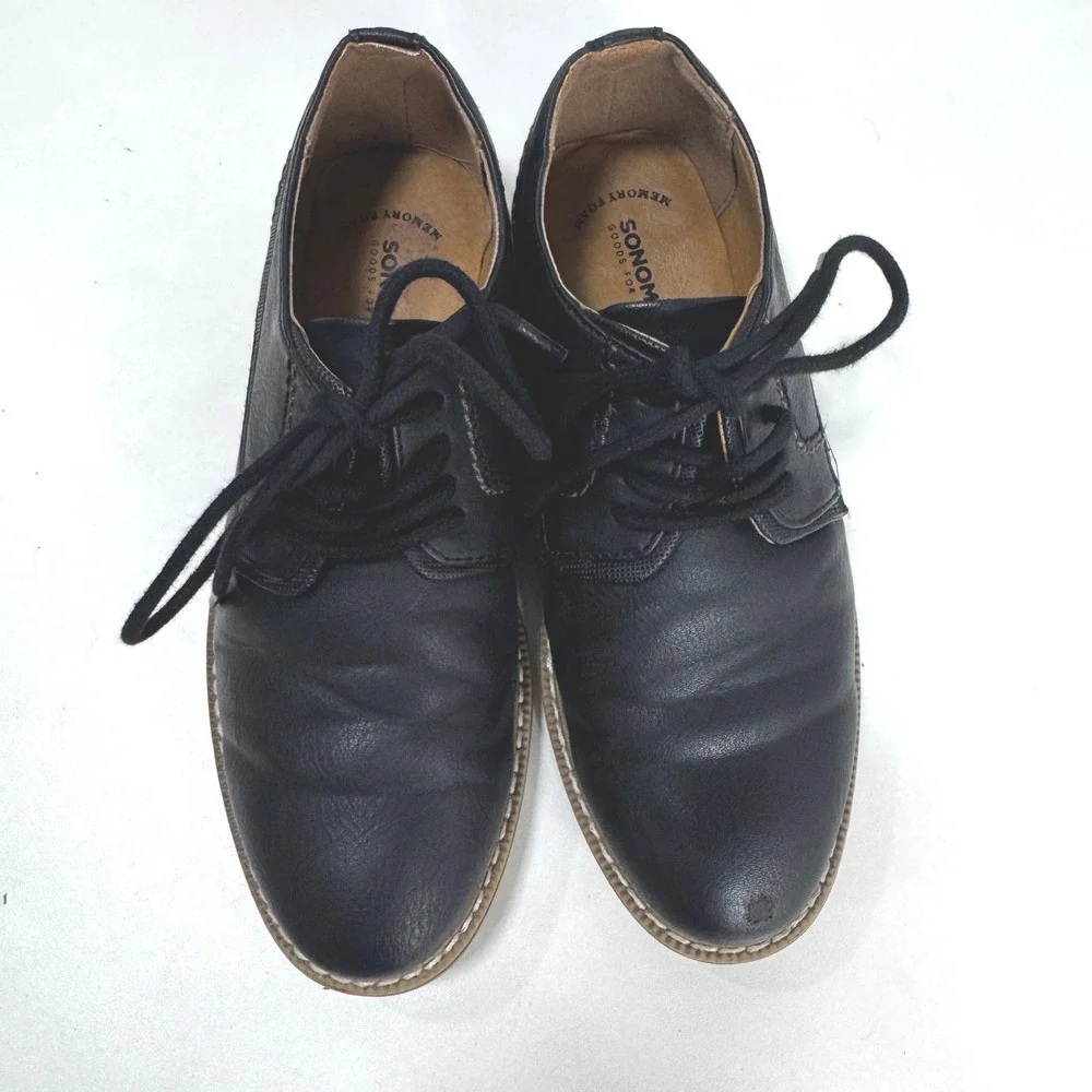 Sonoma Goods For Life Boys Black Dress Shoes Lace Up Oxford Size 1 Memory Foam